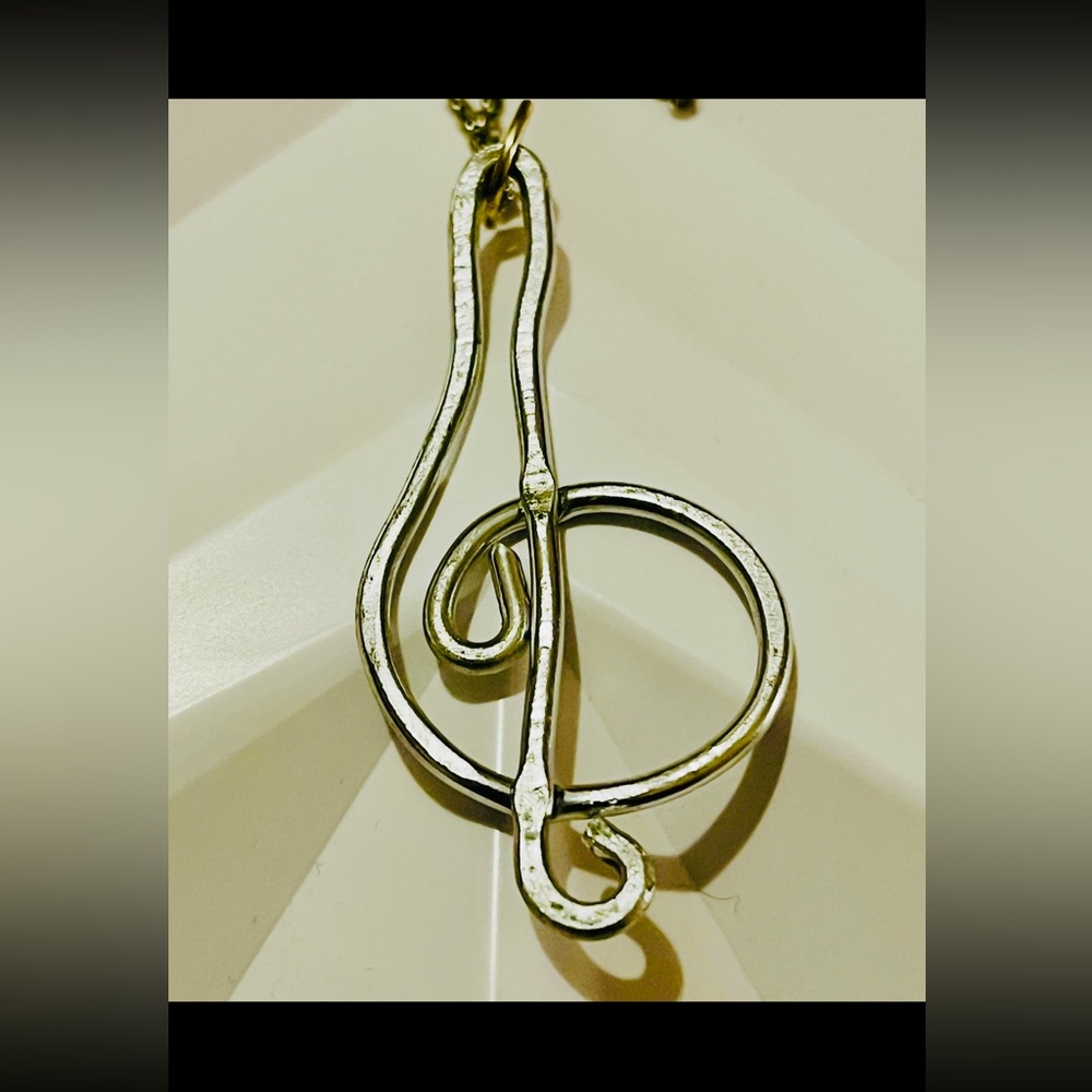Hand Designed Silver Treble Clef Necklace with Gold Butterfly Pendant